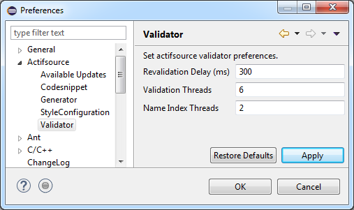 Actifsource 8.0.0 Validator Options Actifsource 8.0.0 Validator Options